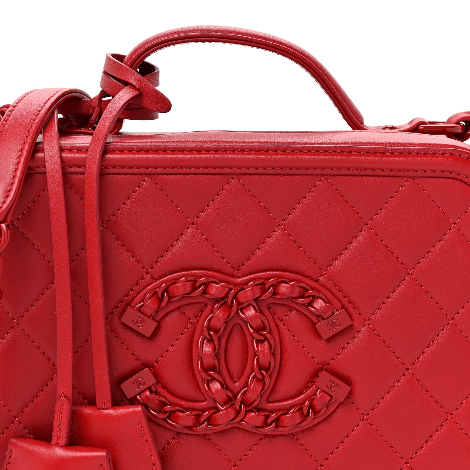 Chanel Lambskin Quilted Medium CC Filigree Vanity Case Dark Red 7 of 11