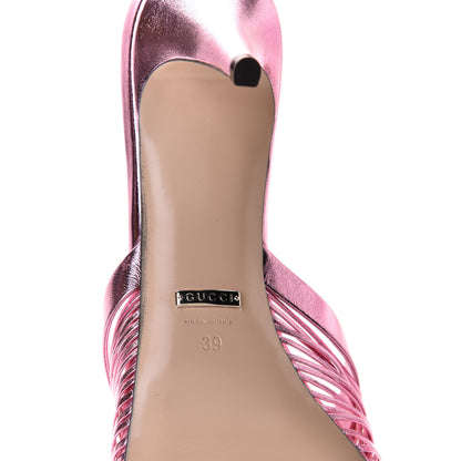 Gucci Metallic Nappa Crawford Knot Mid Heel Slide Sandals 39.5 Rosa 7 of 8