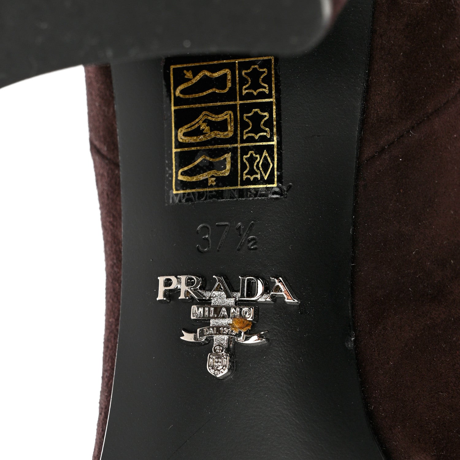 Prada Suede Metal Triangle Logo Block Heel 65mm Knee Boots 37.5 Brown 7 of 8