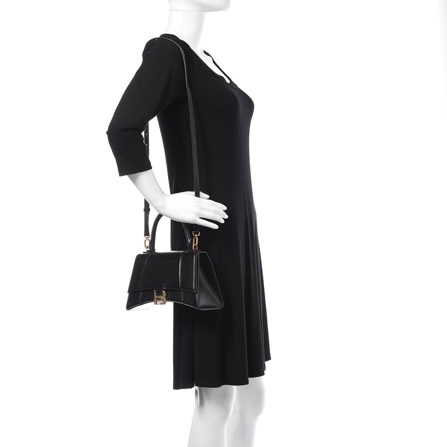 Balenciaga Shiny Box Calfskin Small Hourglass Top Handle Bag Black 2 of 9