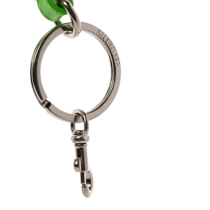 Balenciaga Calfskin Logo Perforated Cash Coin Card Holder On Keychain Acid Green 8 of 12