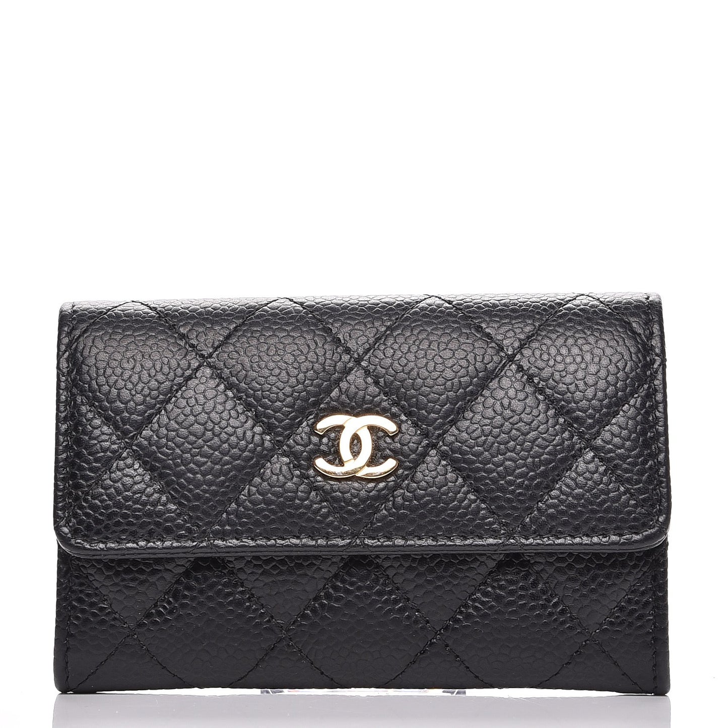 Caviar Quilted Flap Card Holder Black