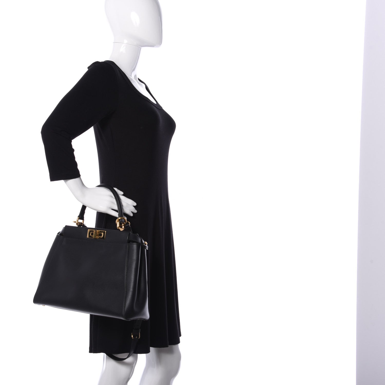 Fendi Vitello Morgan Shiny Nappa Medium Peekaboo Iconic Satchel Black 2 of 13