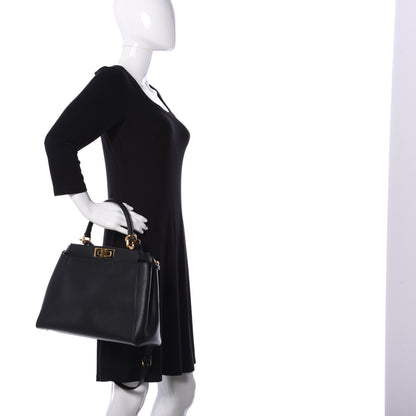 Fendi Vitello Morgan Shiny Nappa Medium Peekaboo Iconic Satchel Black 2 of 13