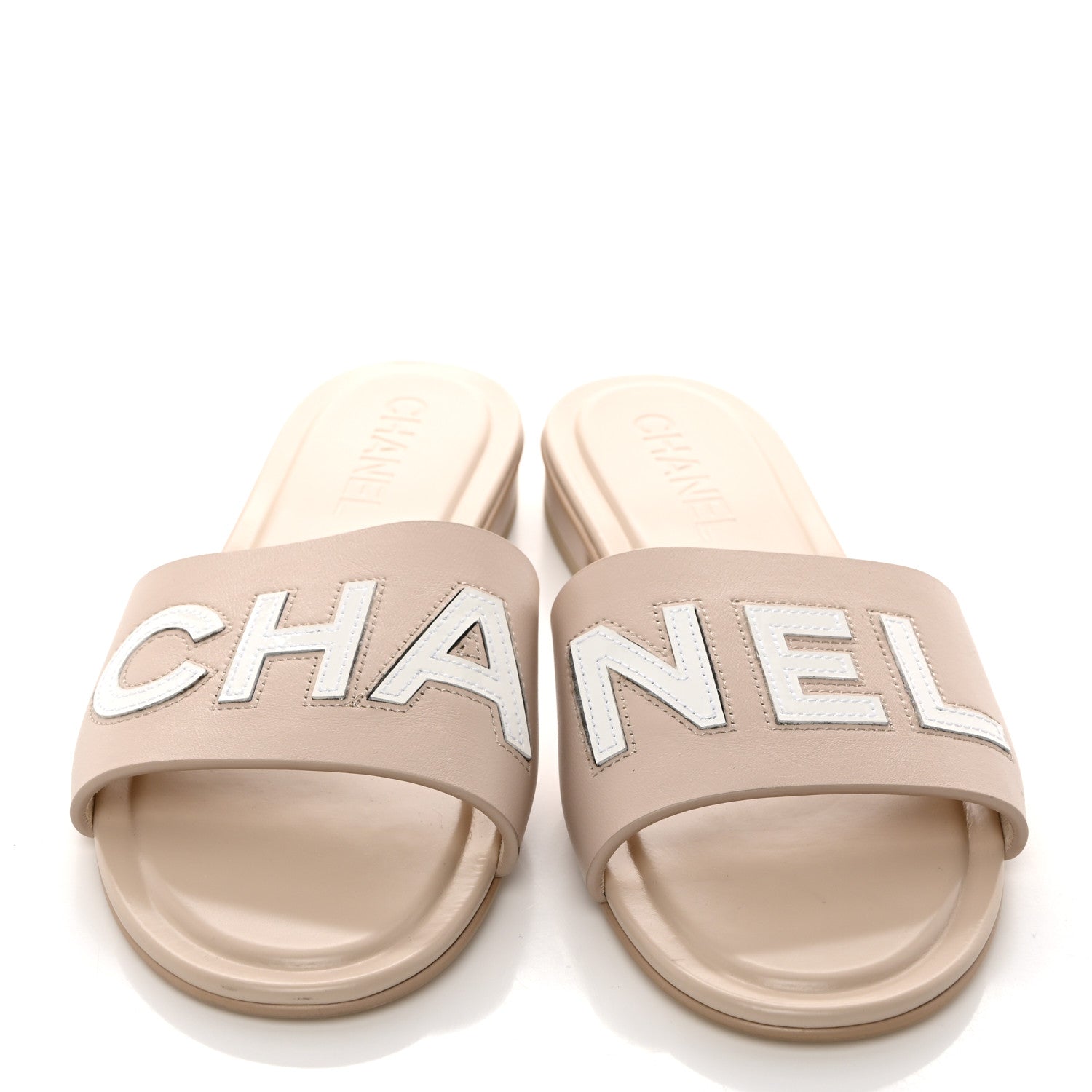 Chanel Calfskin Patent Calfskin Logo Mules 40.5 Beige 3 of 9