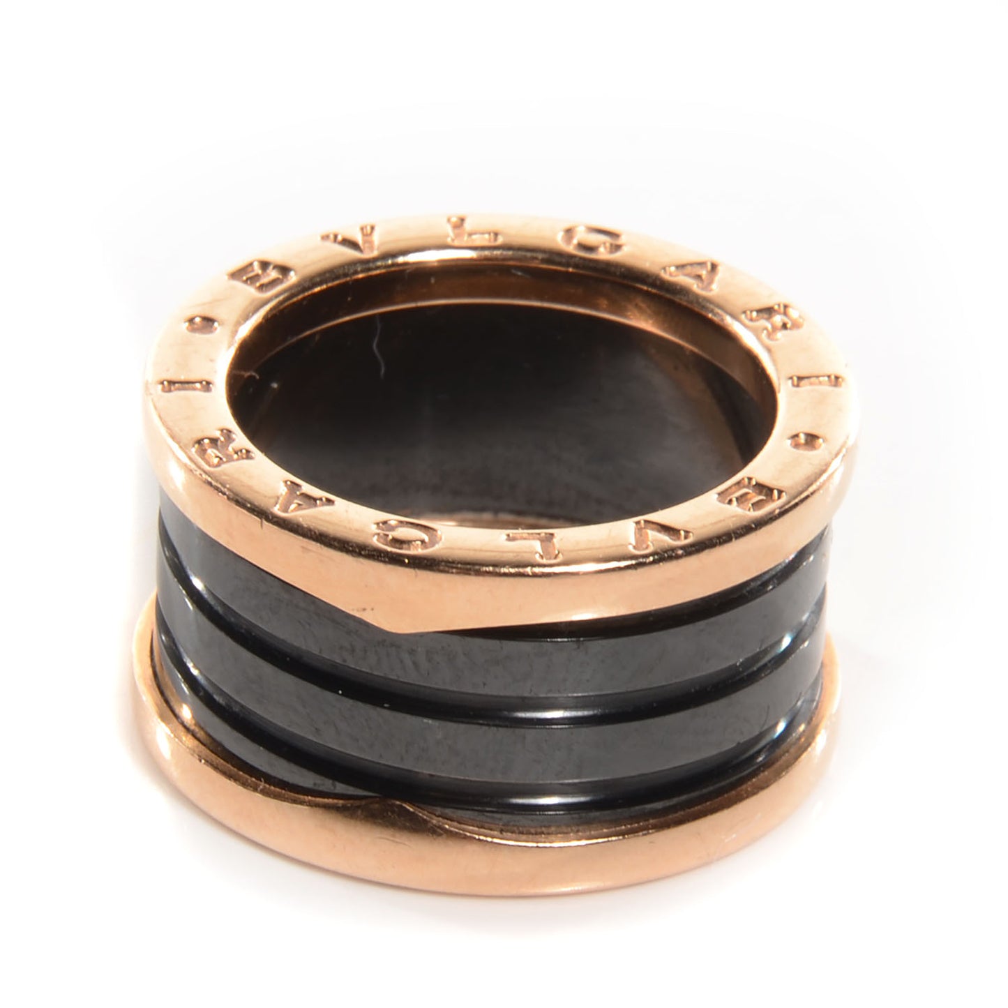BVLGARI 18k Pink Gold Ceramic B.Zero1 4 Band Ring 53 US 6.25 Black