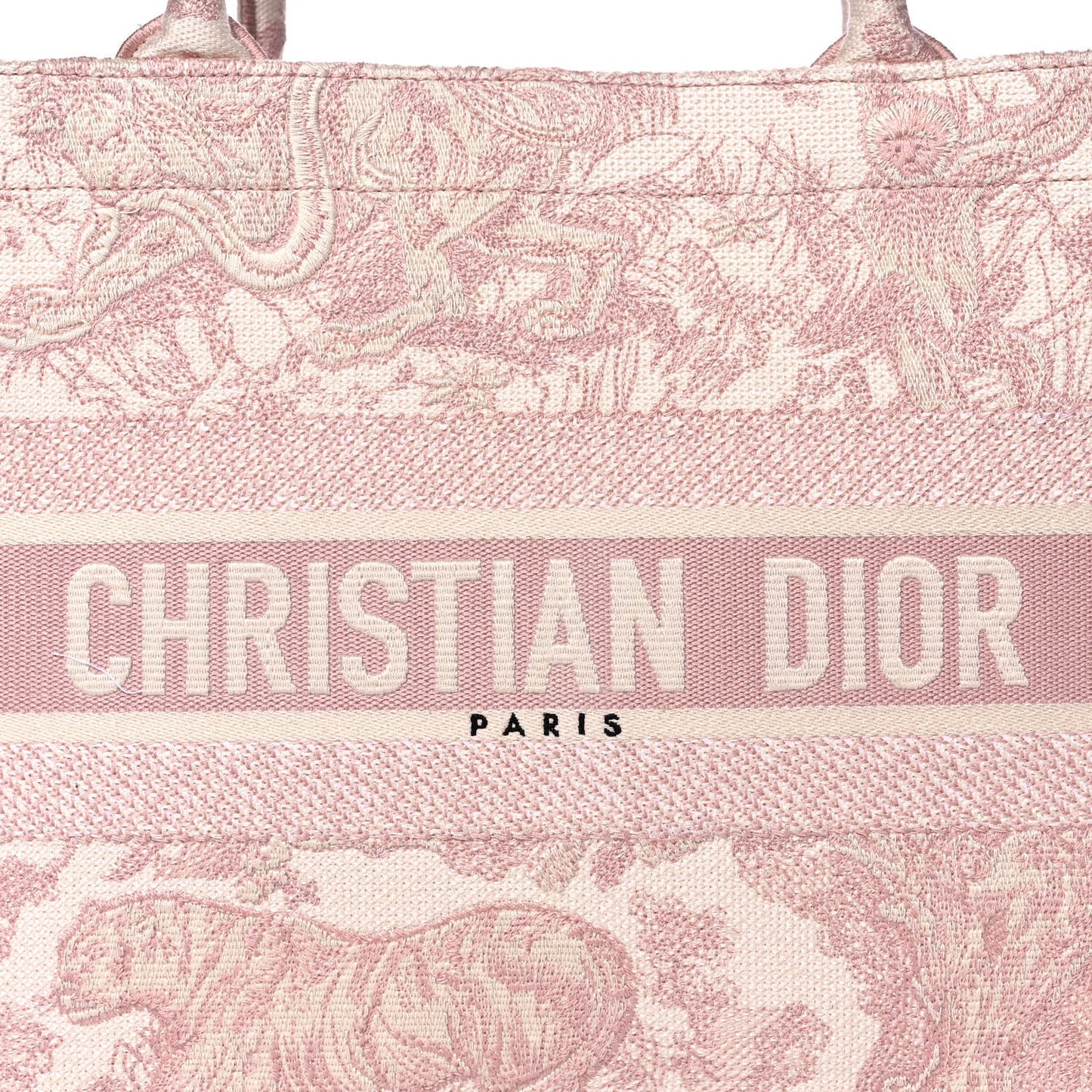 Canvas Toile De Jouy Embroidered Medium Book Tote Pink