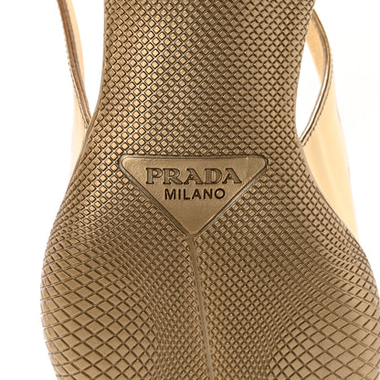 Prada Spazzolato Triangle Logo Pointed Toe 45mm Slingback Pumps 38 Platino 7 of 12