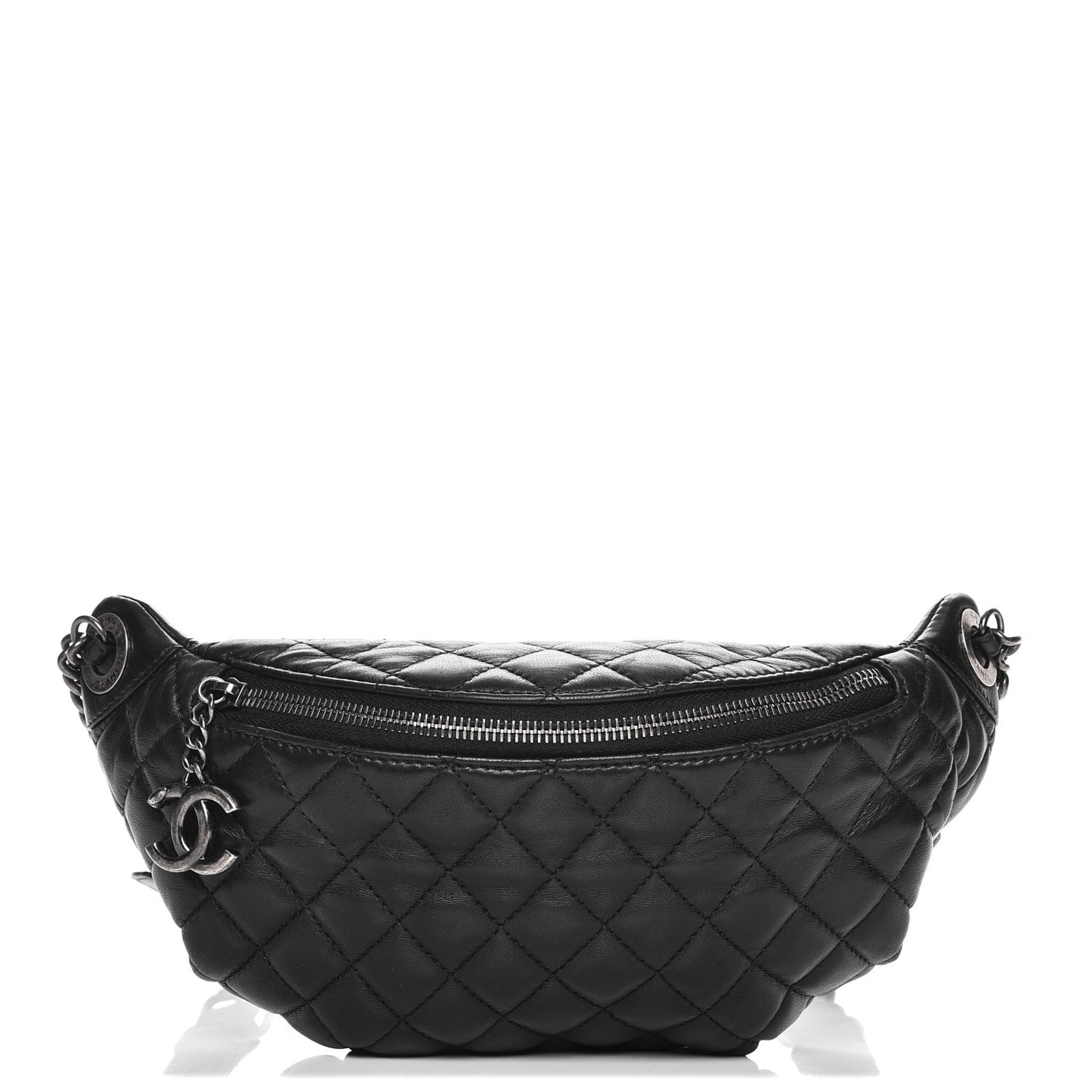 Lambskin Quilted Banane Waist Bag Fanny Pack Black