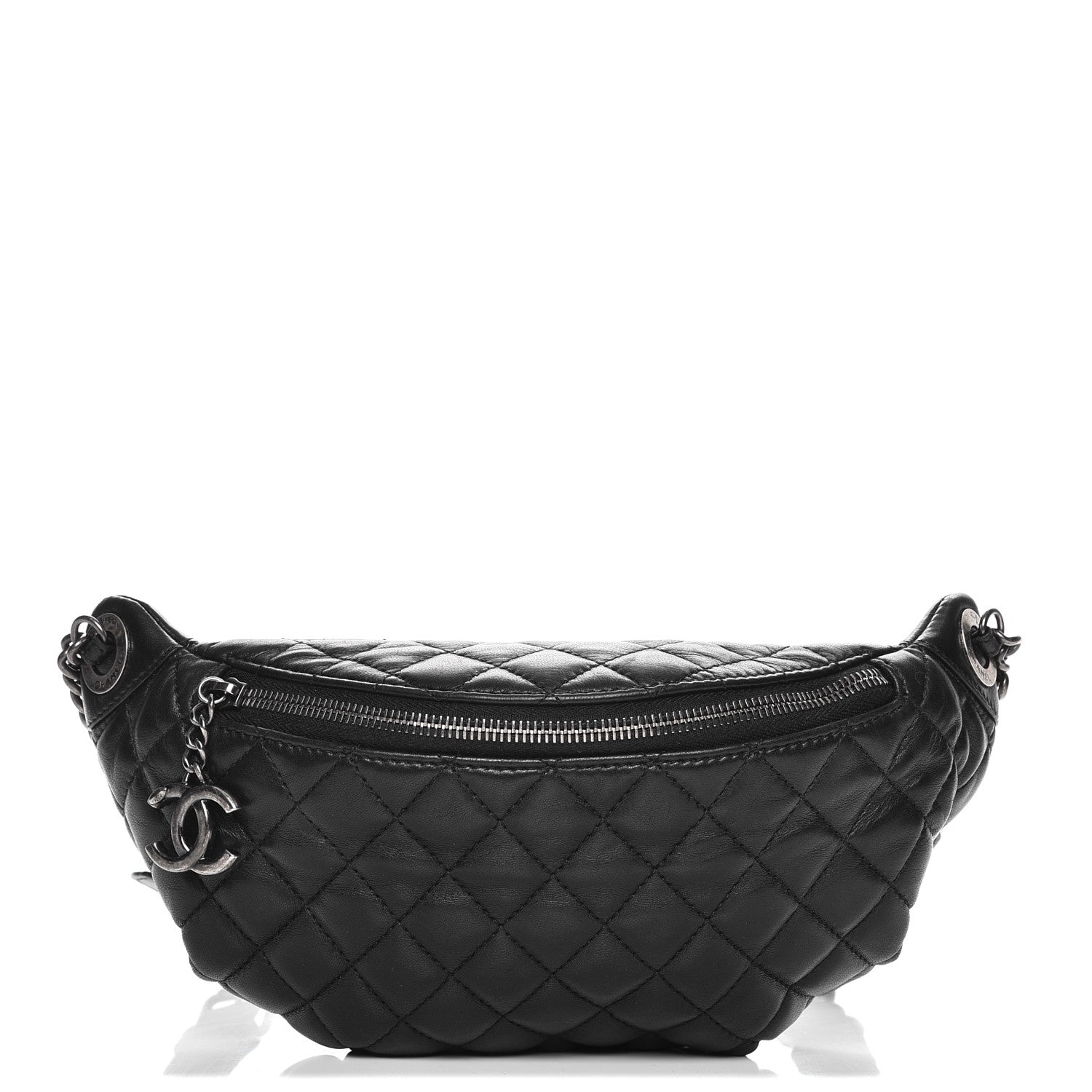 Chanel Lambskin Quilted Banane Waist Bag Fanny Pack Black 1 of 12