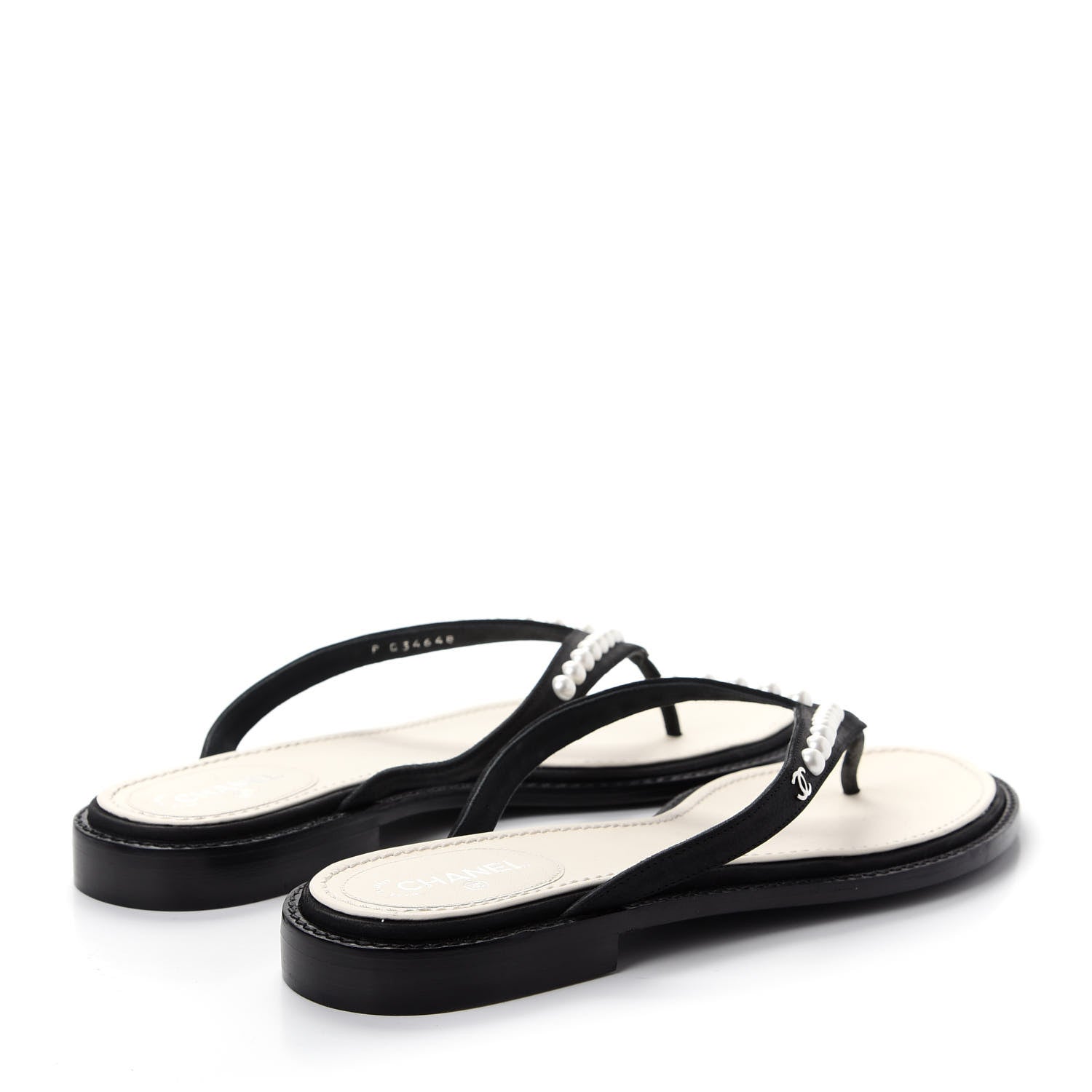Chanel Suede Pearl Thong Sandals 40 Black 4 of 10