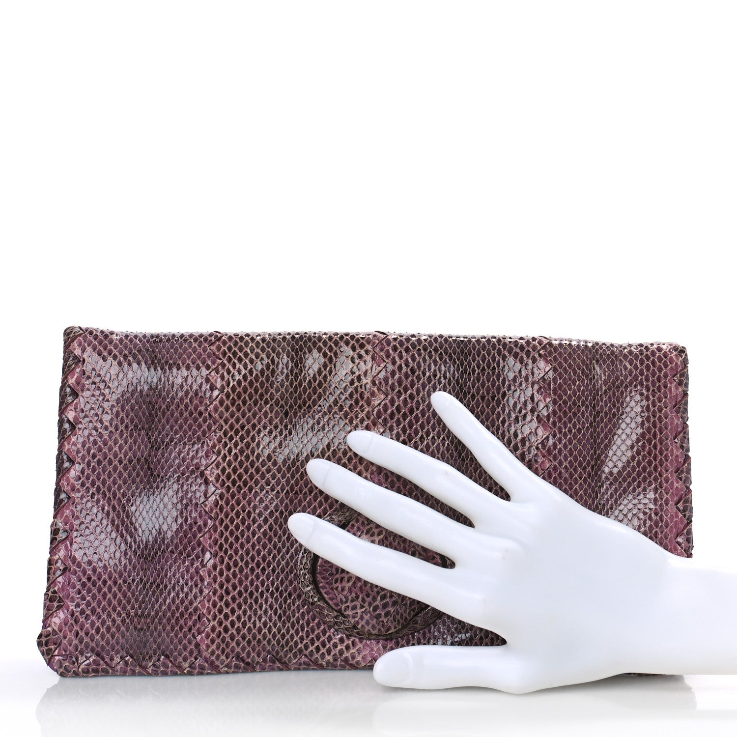 Bottega Veneta Snakeskin Turnlock Clutch Purple 2 of 8