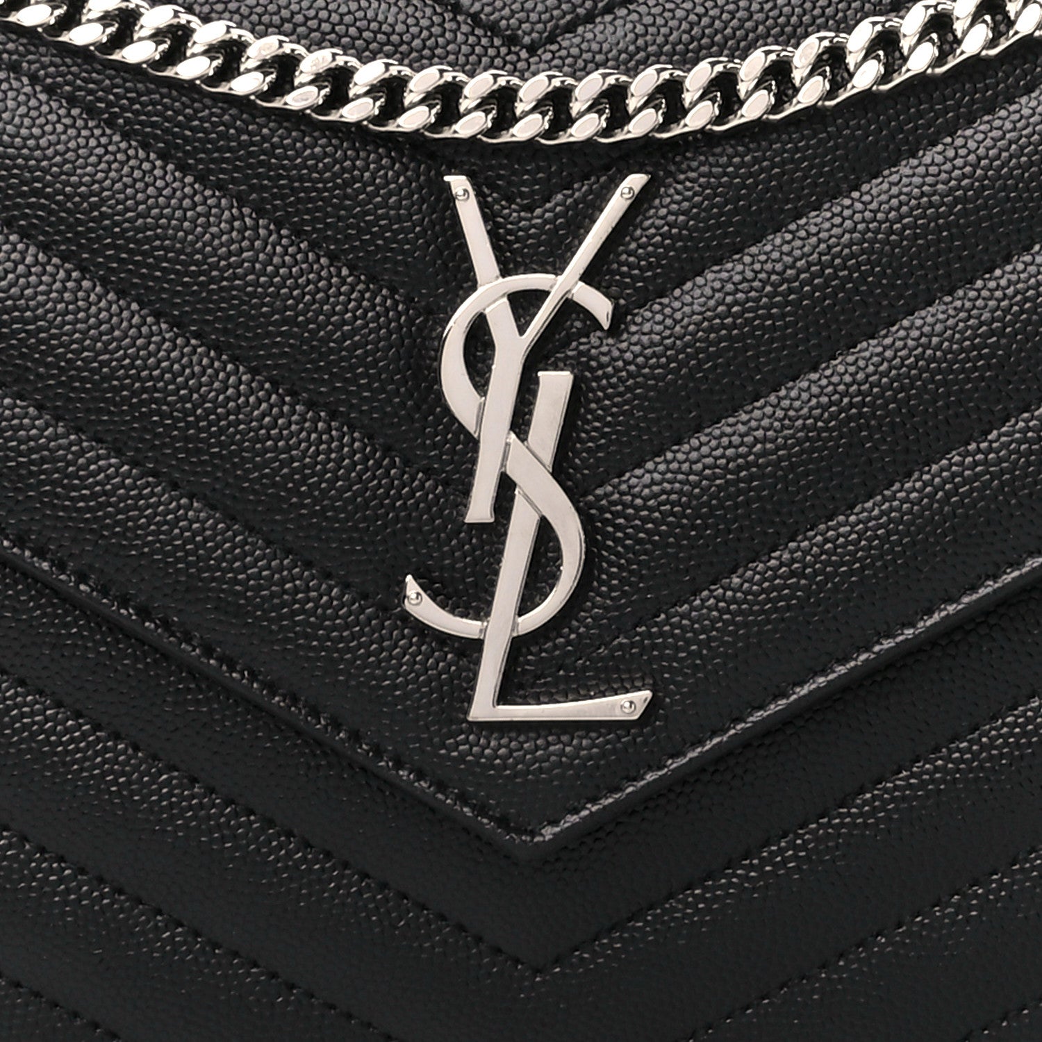 Saint Laurent Grain De Poudre Matelasse Chevron Monogram Chain Wallet Black 7 of 10
