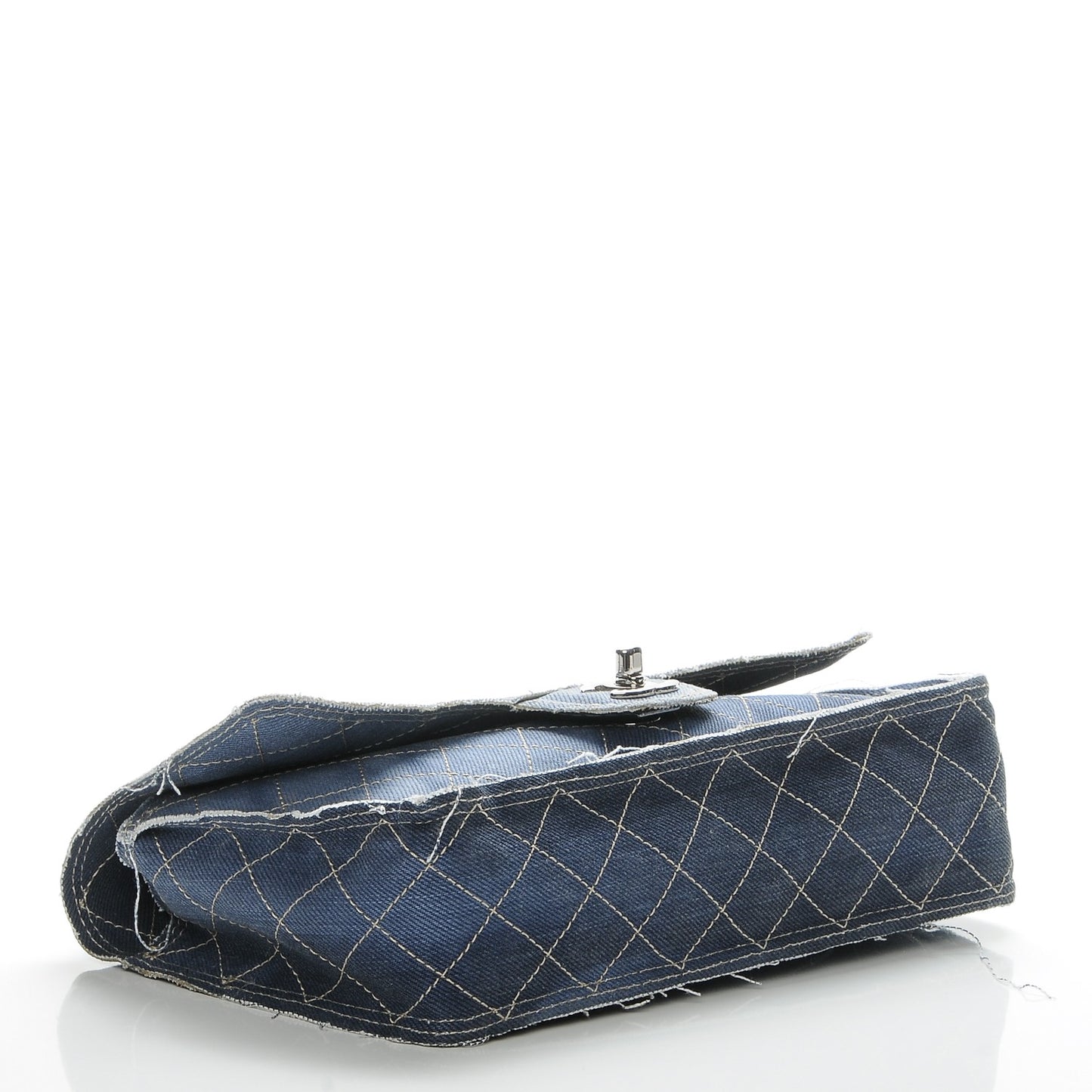 Denim Quilted Jumbo Pompom Flap Dark Blue