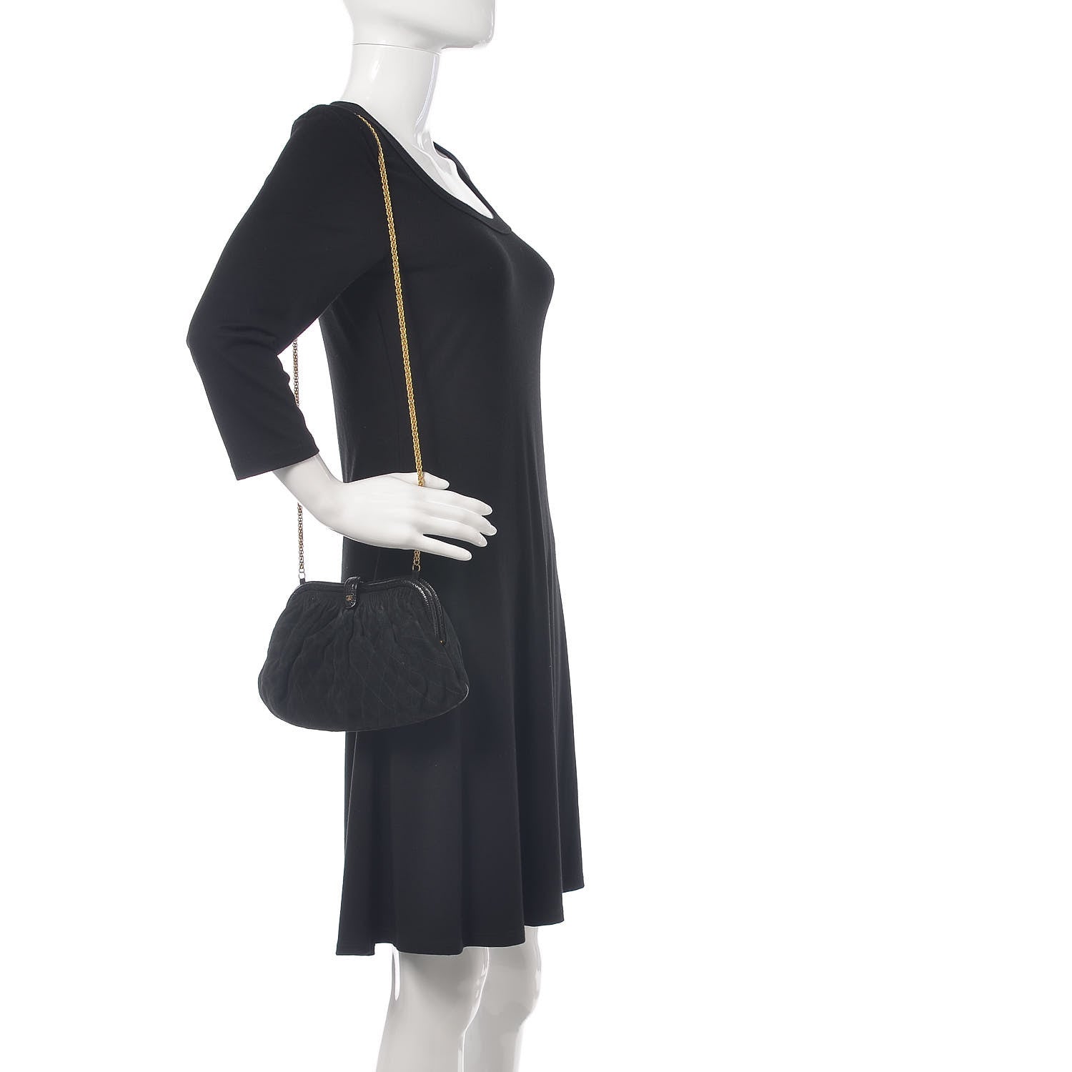 Chanel Suede Lizard Frame Clutch Black 2 of 16