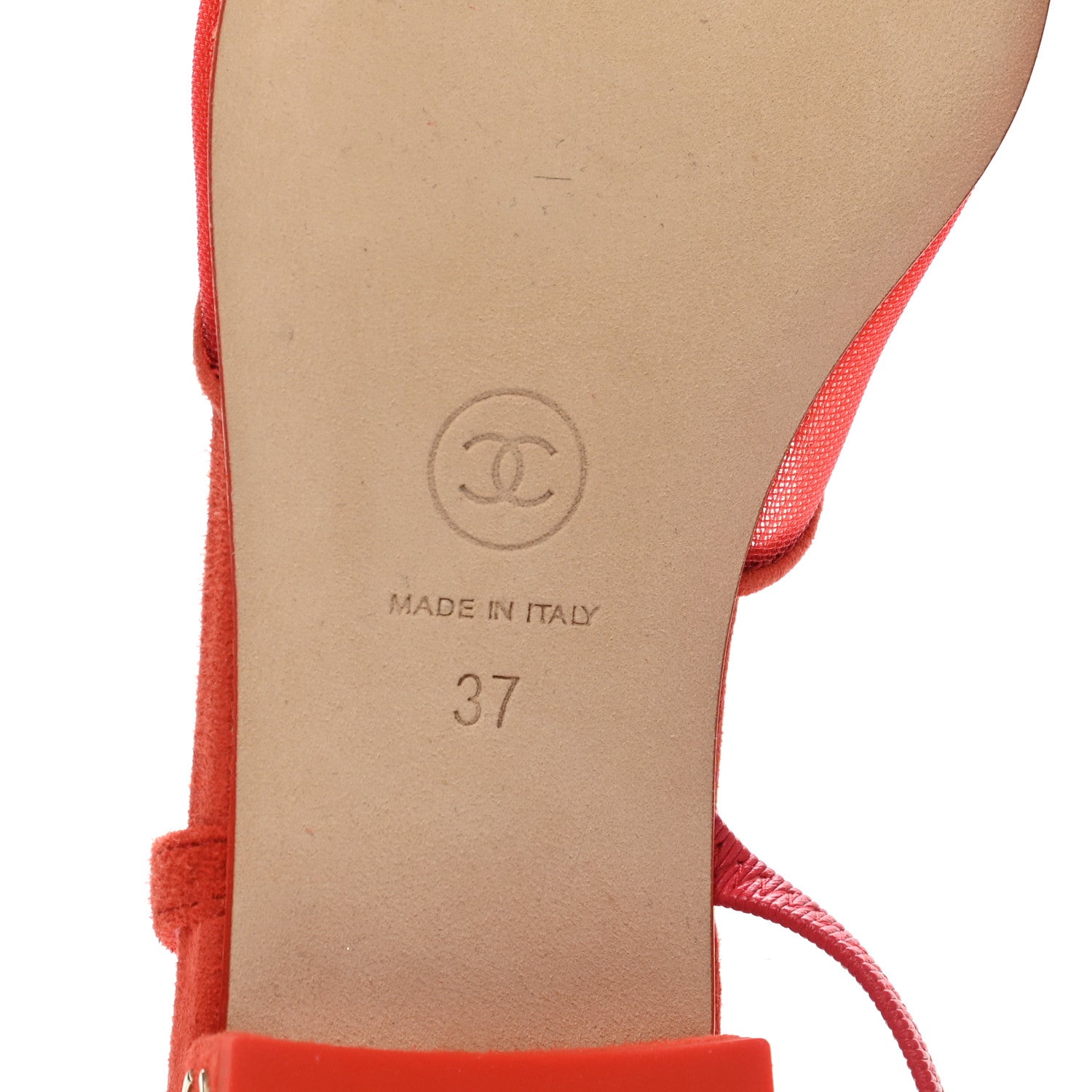 Chanel Mesh Suede Cap Toe CC Slingback Sandals 37 Orange 6 of 8