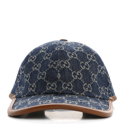 Gucci Washed Jacquard Denim Nappa GG Monogram Oscar Baseball Hat S Denim Cuir 3 of 10