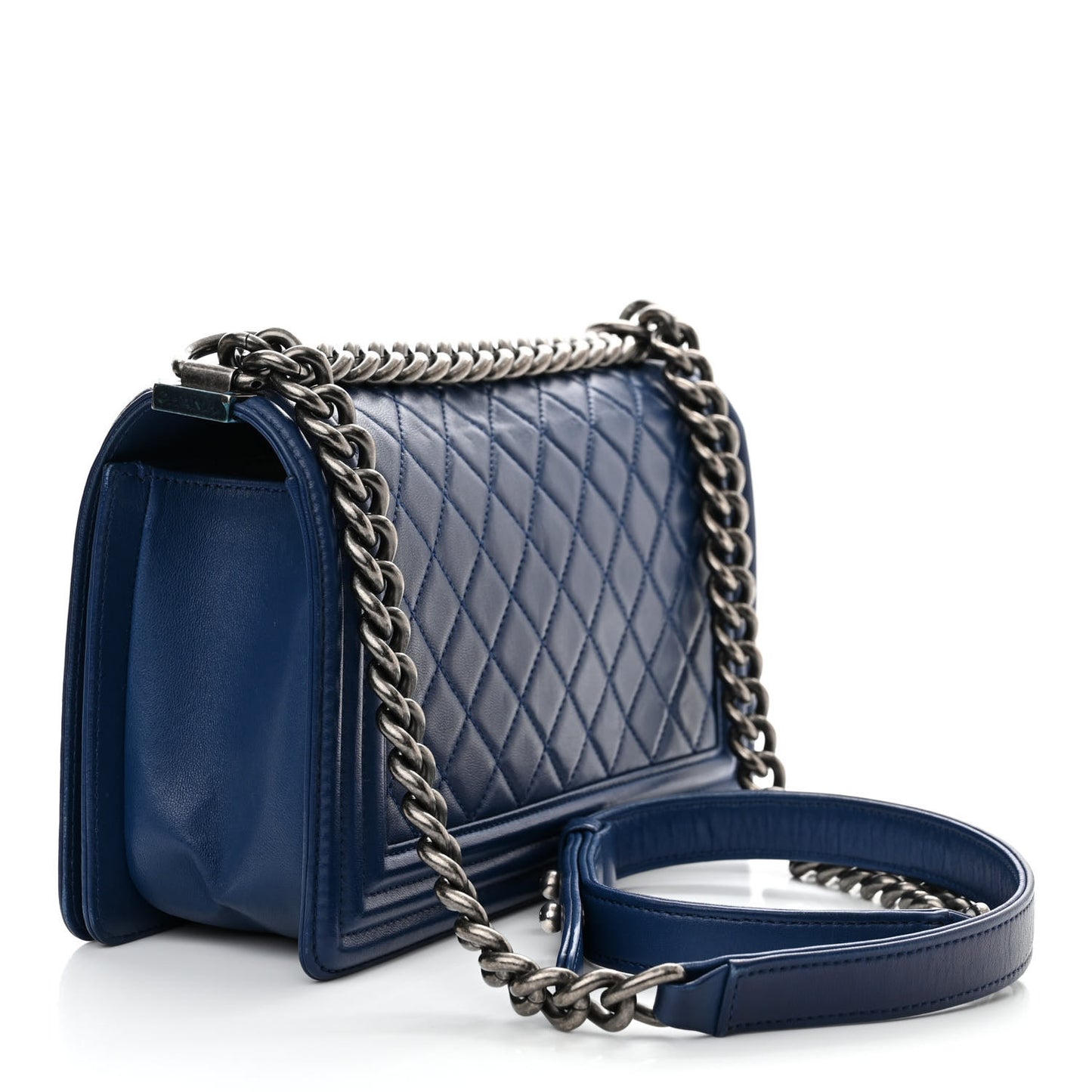 Lambskin Quilted Medium Boy Flap Blue