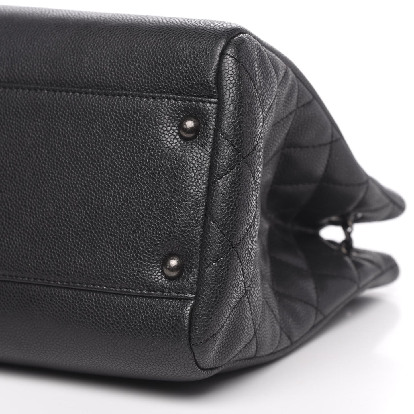 Metallic Grained Calfskin Woven Chain Large Shopping Bag Black