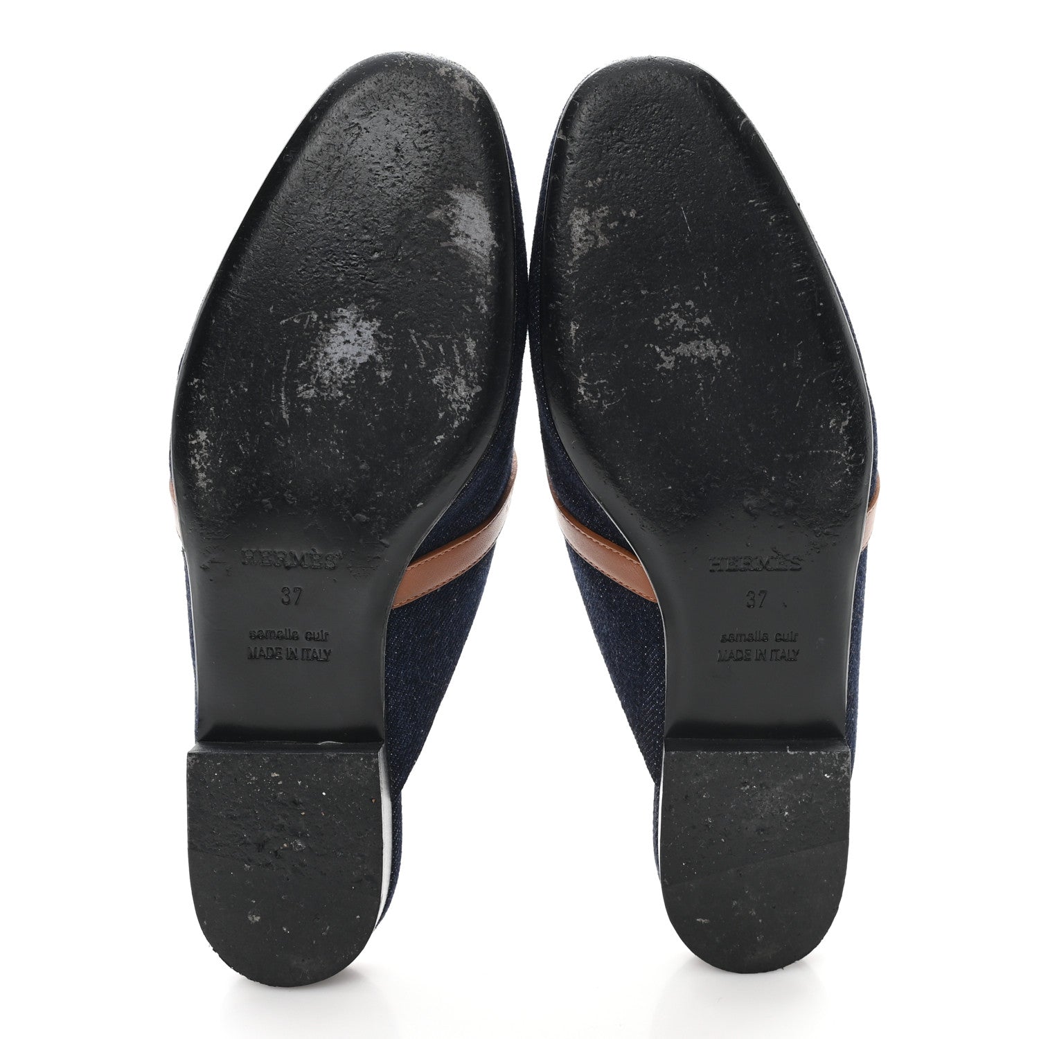 Hermes Calfskin Denim Oz Mules 37 Bleu Brut Gold 1793720