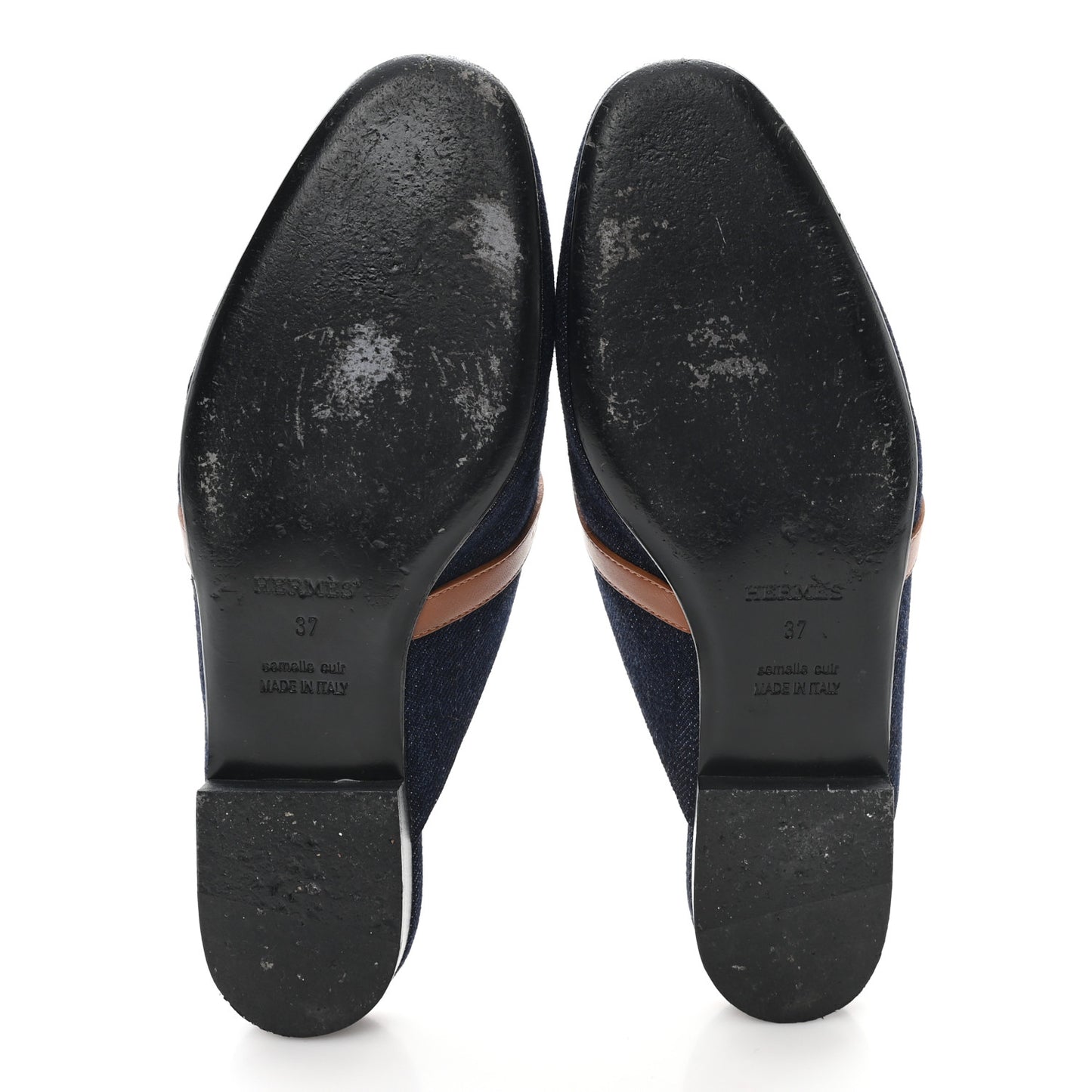 Calfskin Denim Oz Mules 37 Bleu Brut Gold