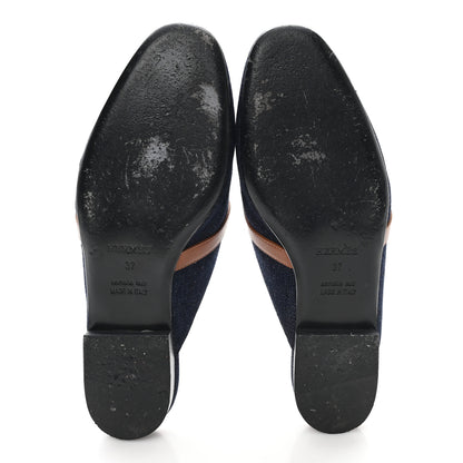 Hermes Calfskin Denim Oz Mules 37 Bleu Brut Gold 6 of 9