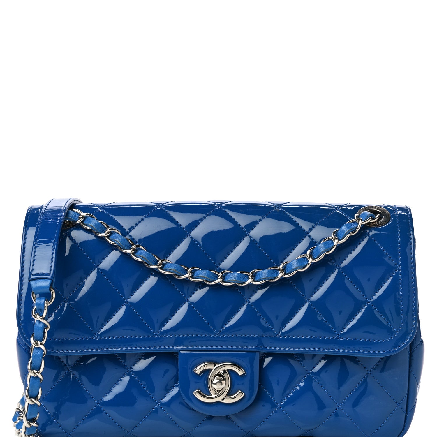 Chanel Patent Quilted Large Coco Shine Flap Blue 7 of 9