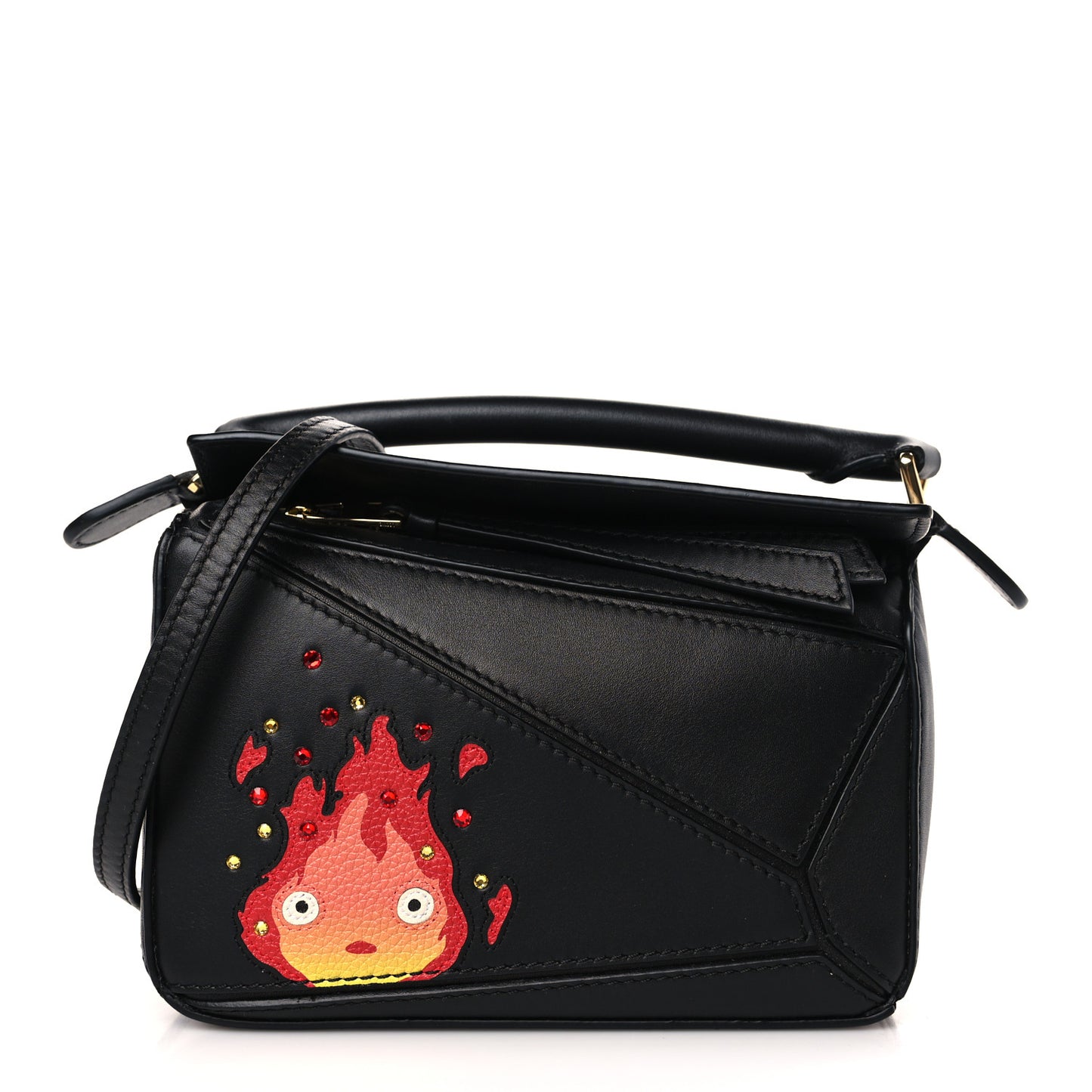 X HOWLS MOVING CASTLE Satin Calfskin Mini Calcifer Puzzle Black