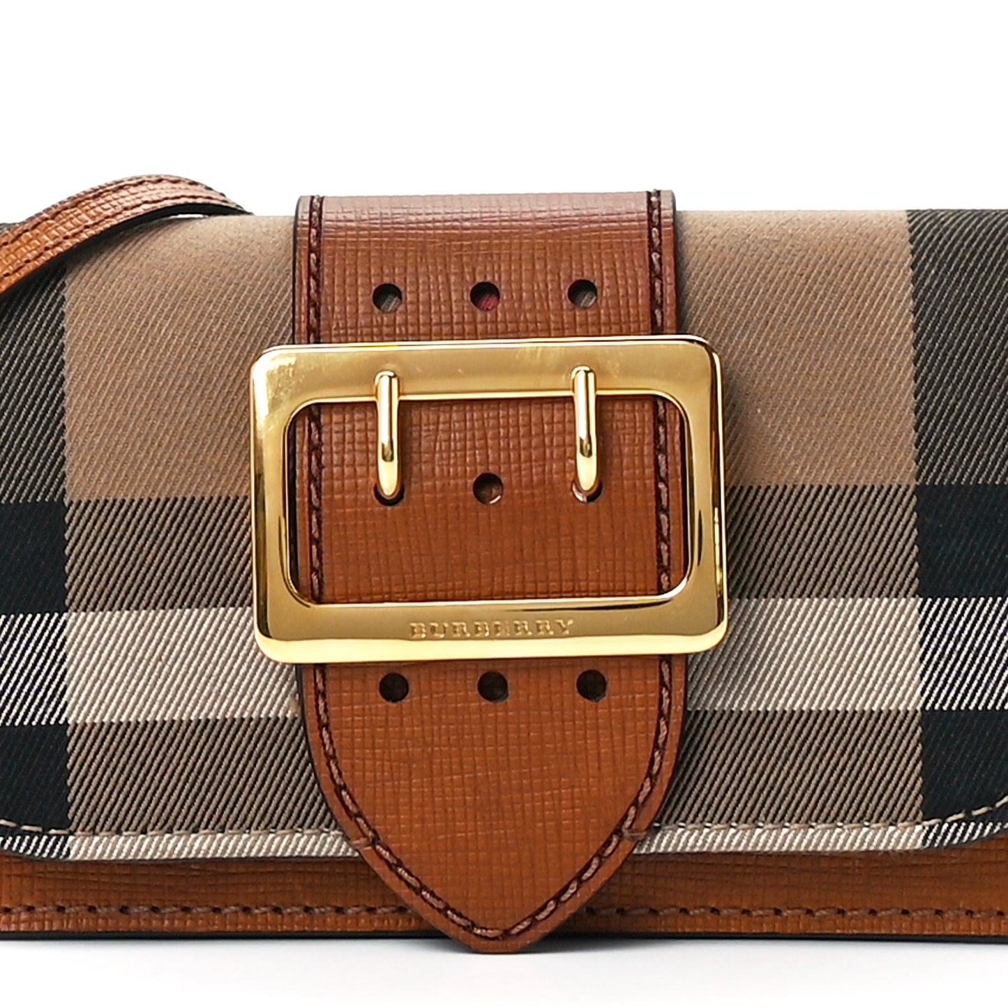 House Check Bridle Calfskin Small Madison Buckle Bag Tan