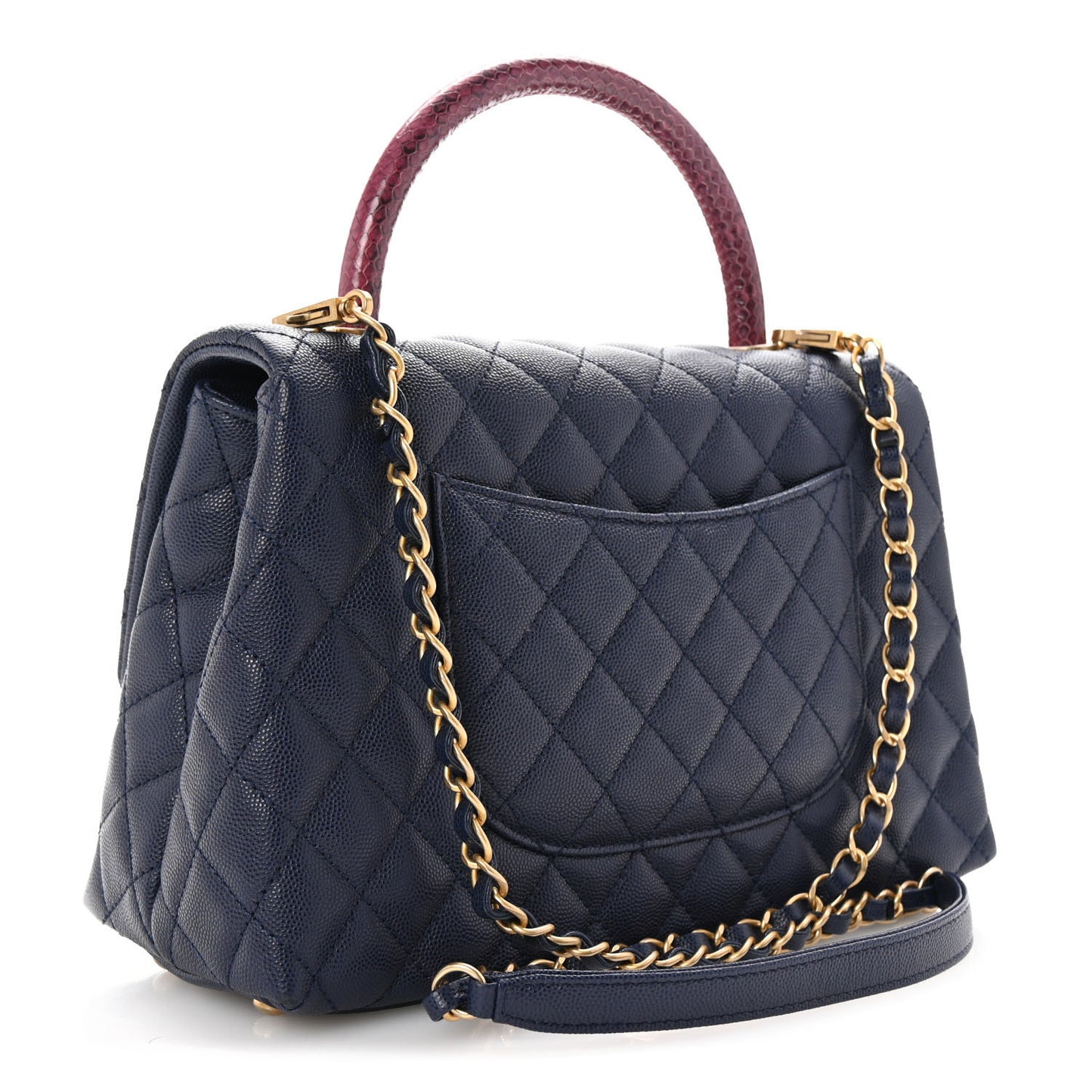 Caviar Elaphe Quilted Small Coco Handle Flap Navy