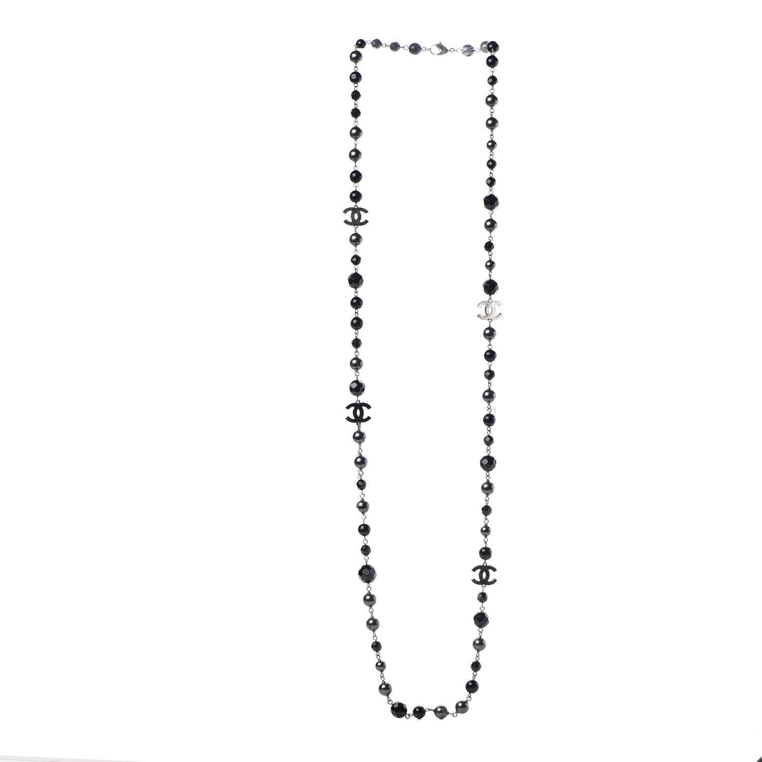 Chanel Ruthenium Pearl Bead CC Long Necklace Black 3 of 6