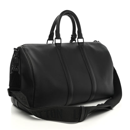 Louis Vuitton Grained Calfskin Aerogram Keepall Bandouliere 40 Black 2 of 8