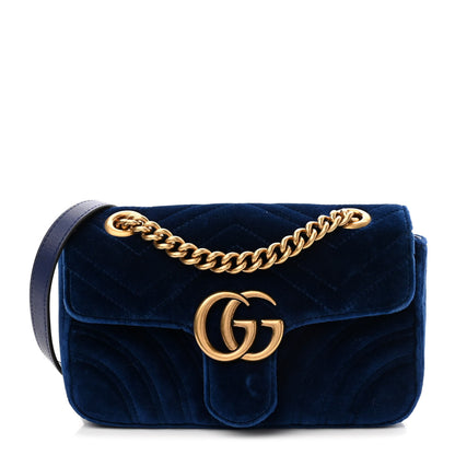 Gucci Velvet Matelasse Mini GG Marmont Shoulder Bag Cobalt Blue 1 of 10