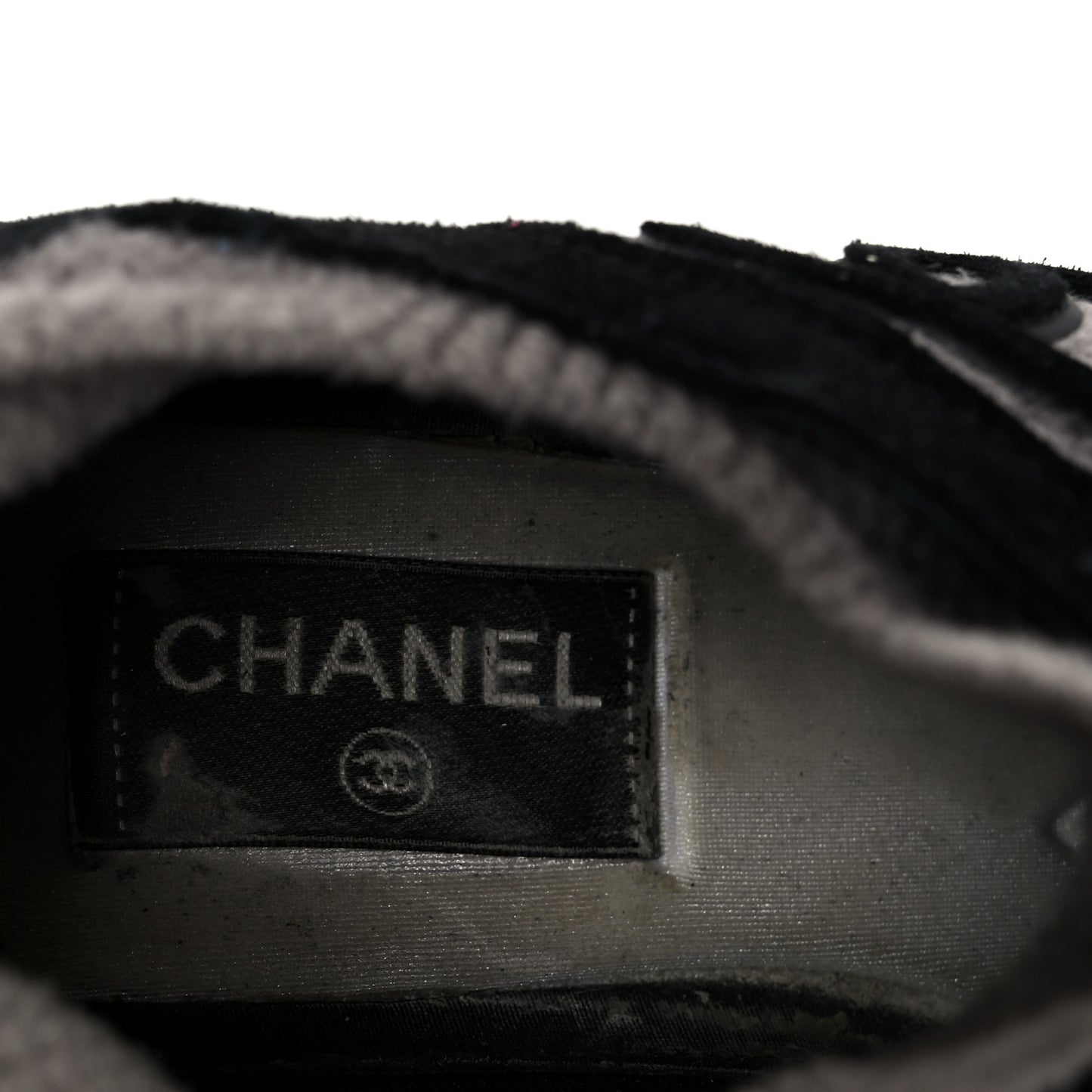 Fabric Suede Calfskin CC Sneakers 38 Gray Black
