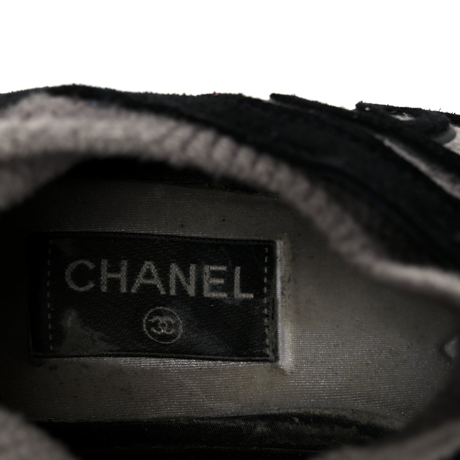 Chanel Fabric Suede Calfskin CC Sneakers 38 Gray Black 8 of 10