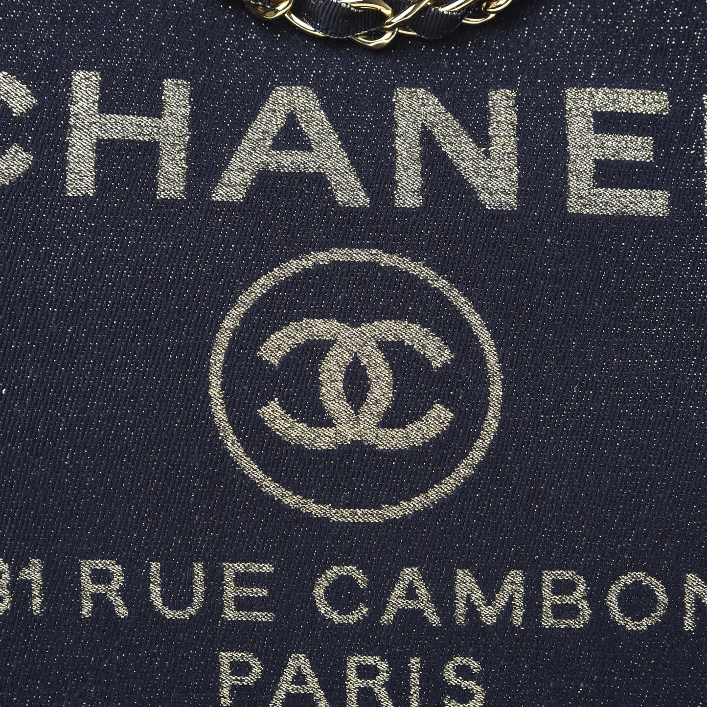 Lurex Canvas Medium Deauville Tote Navy Blue Gold