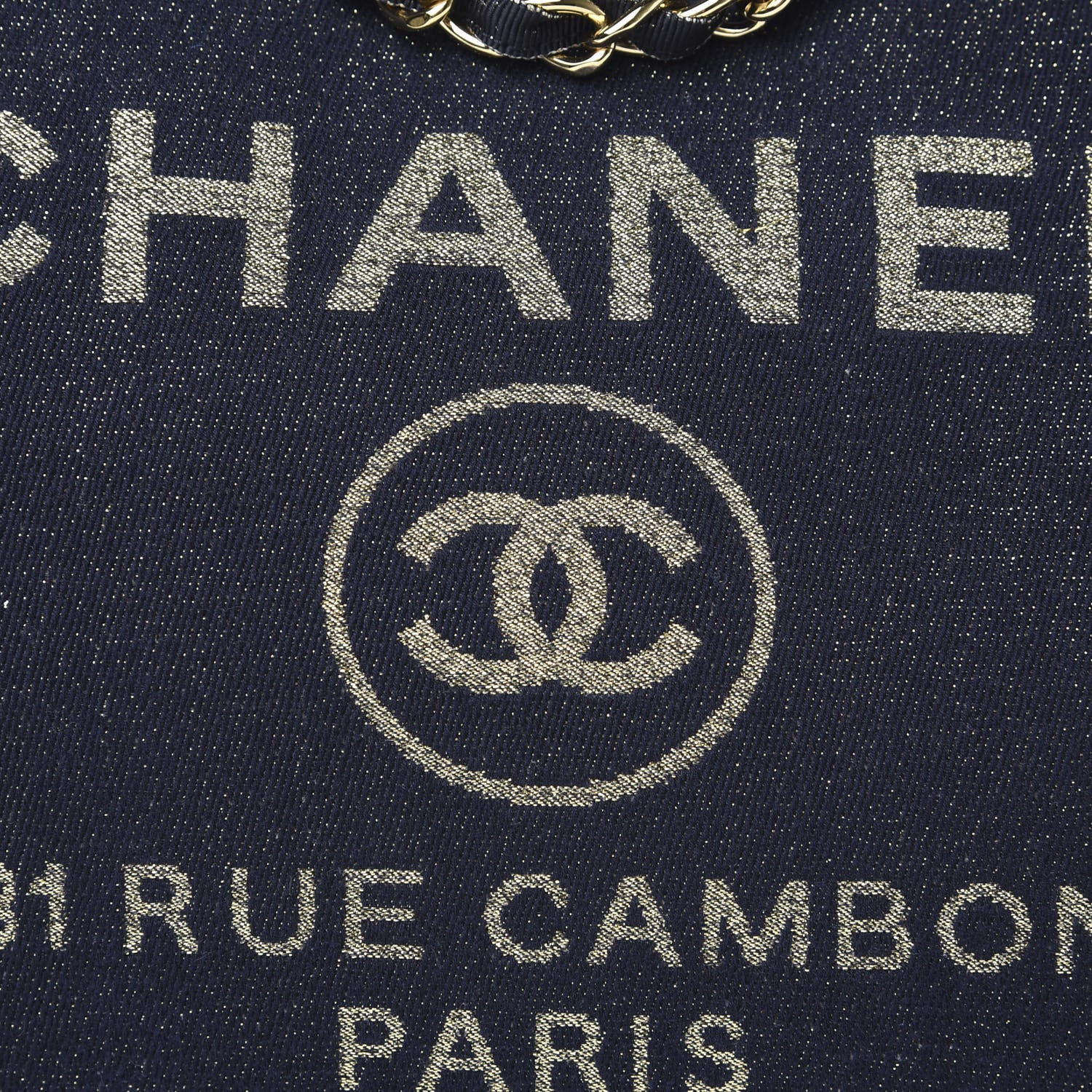 Chanel Lurex Canvas Medium Deauville Tote Navy Blue Gold 9 of 9
