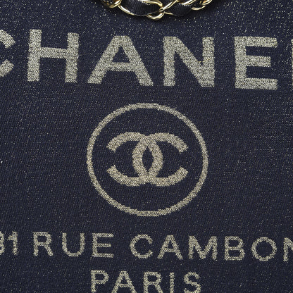 Chanel Lurex Canvas Medium Deauville Tote Navy Blue Gold 9 of 9