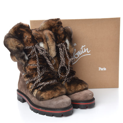 Christian Louboutin Suede Orylag Fur Mens Snow Black Flat Hiking Boots 41 Testa Di Moro Naturel 9 of 9