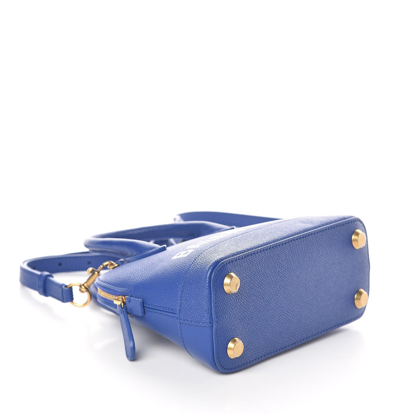 Signature Grained Calfskin Logo XXS Ville Top Handle Bag Bleu Roi White