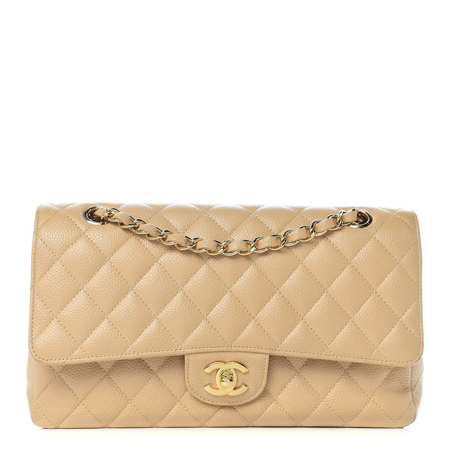 Caviar Quilted Medium Double Flap Beige