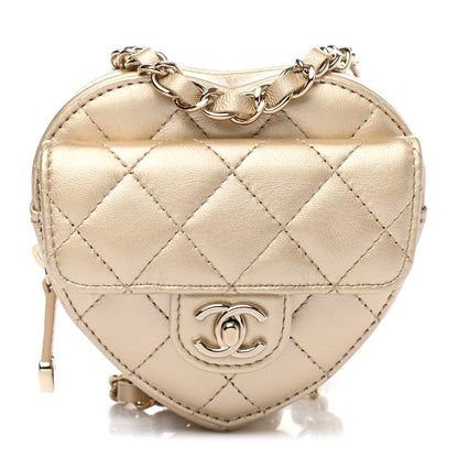 Chanel Metallic Lambskin Quilted CC In Love Heart Waist Belt Bag With Chain Gold 1 of 11