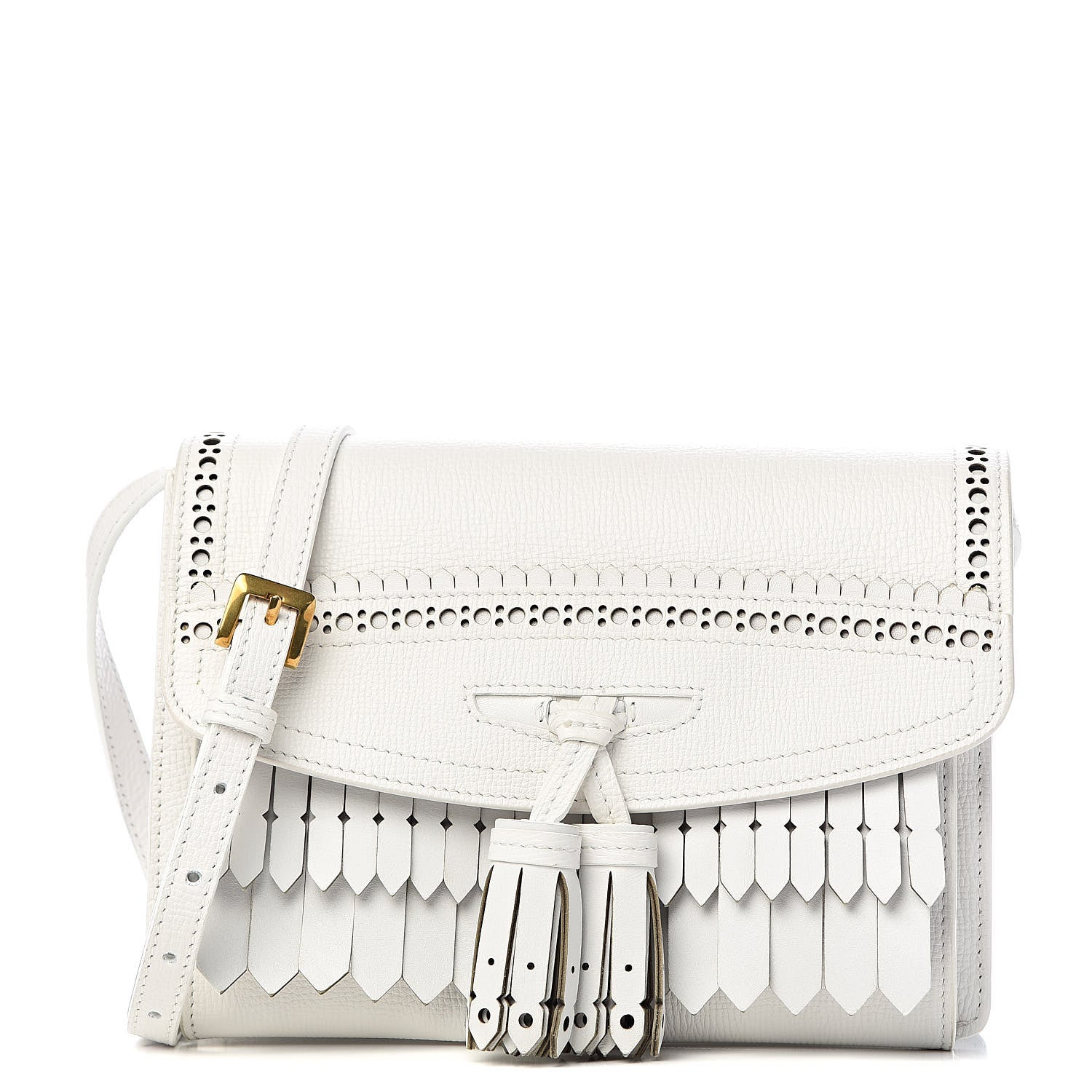 Burberry Grainy Calfskin Broguing Tassel Small Macken Crossbody Bag Chalk White 1 of 11