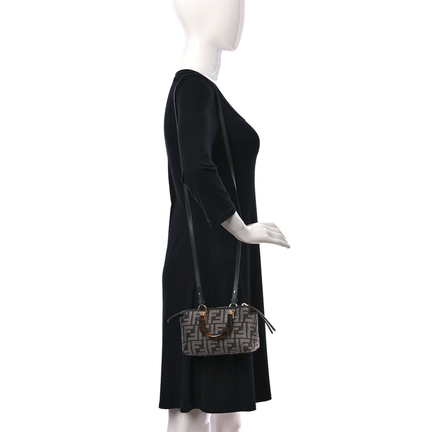 Fendi Chenille Vitello King Plexiglass FF Mini By The Way Top Handle Boston Bag Tortora Nuvola 2 of 12