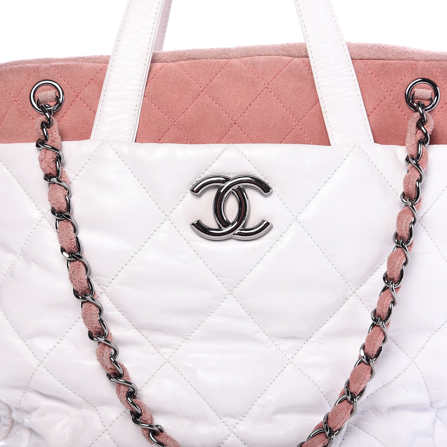 Chanel Glazed Calfskin Suede Quilted Portobello Tote White Pink 14 of 14