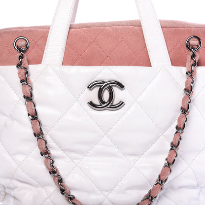 Chanel Glazed Calfskin Suede Quilted Portobello Tote White Pink 14 of 14