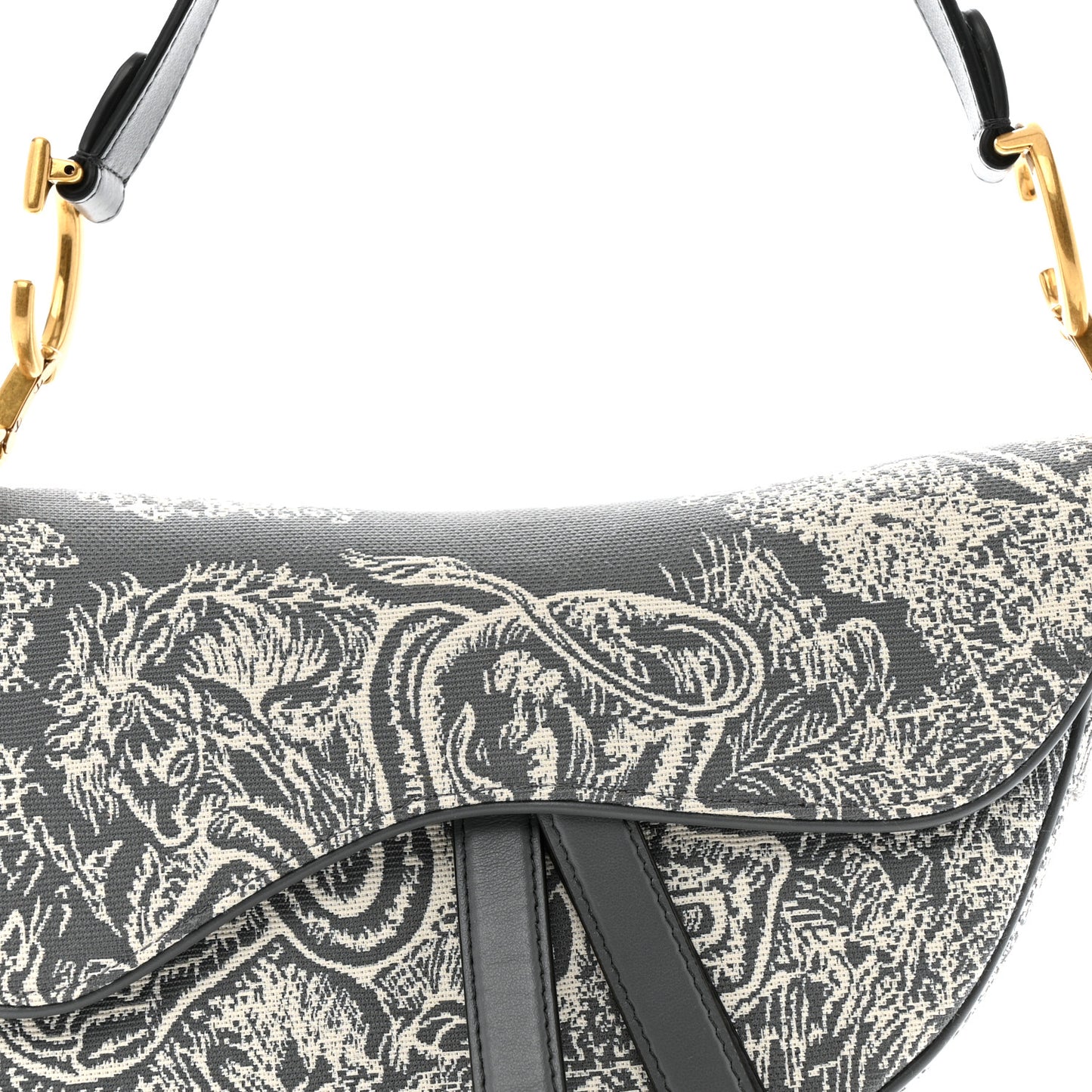 Canvas Reverse Embroidered Toile De Jouy Saddle Bag Grey