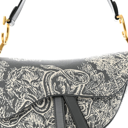 Christian Dior Canvas Reverse Embroidered Toile De Jouy Saddle Bag Grey 8 of 10
