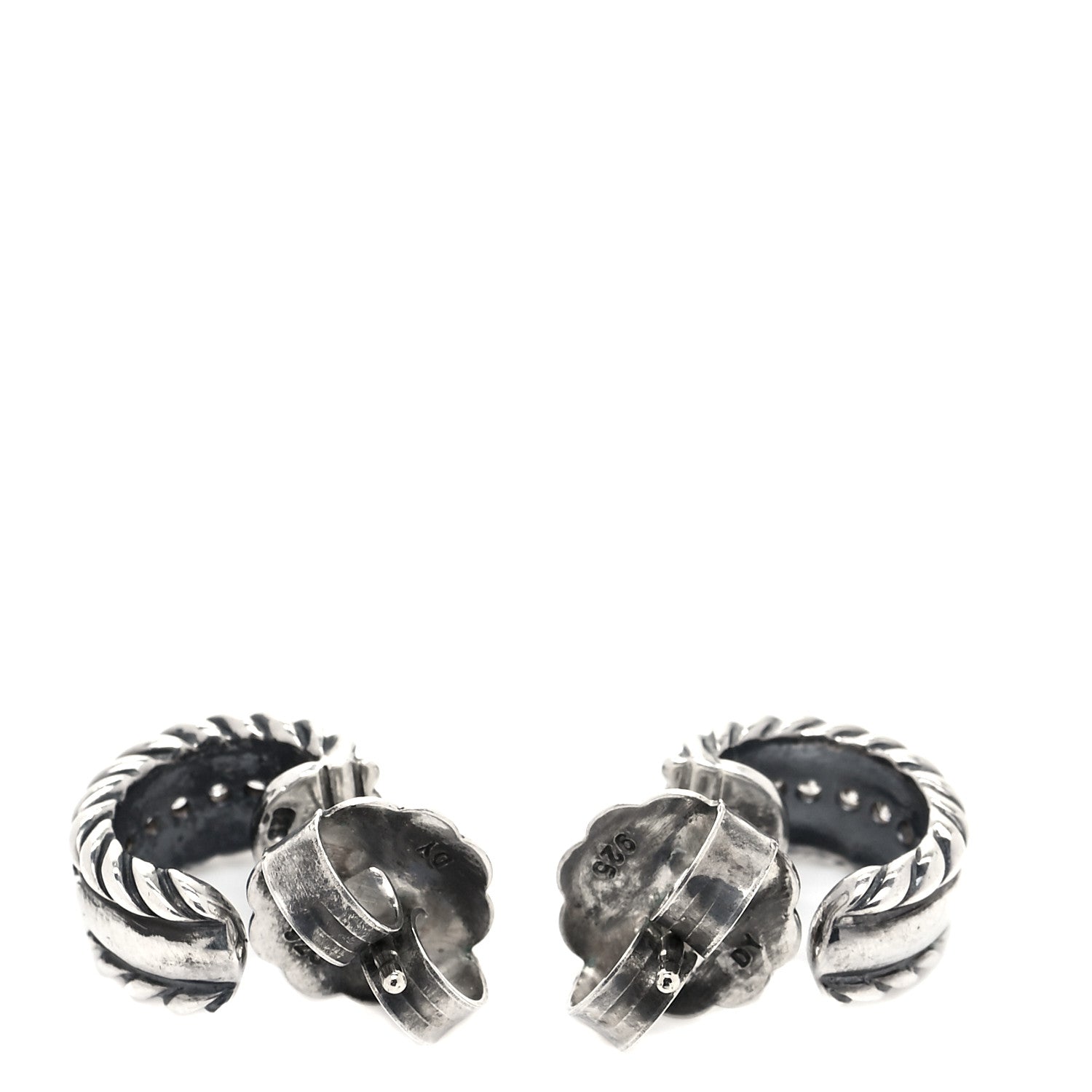 David Yurman Sterling Silver Diamond 12mm Cable Hoop Earrings 3 of 4