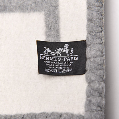 Hermes Wool Cashmere Avalon III Blanket Ecru Gris Clair 4 of 4